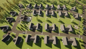 A computer rendering of duplexes with garages for a proposed community at the Ridgeline Development on Pine Hill in North Conway. These show H shaped Duplexes and 9 single family homes meant for a community of 55+.